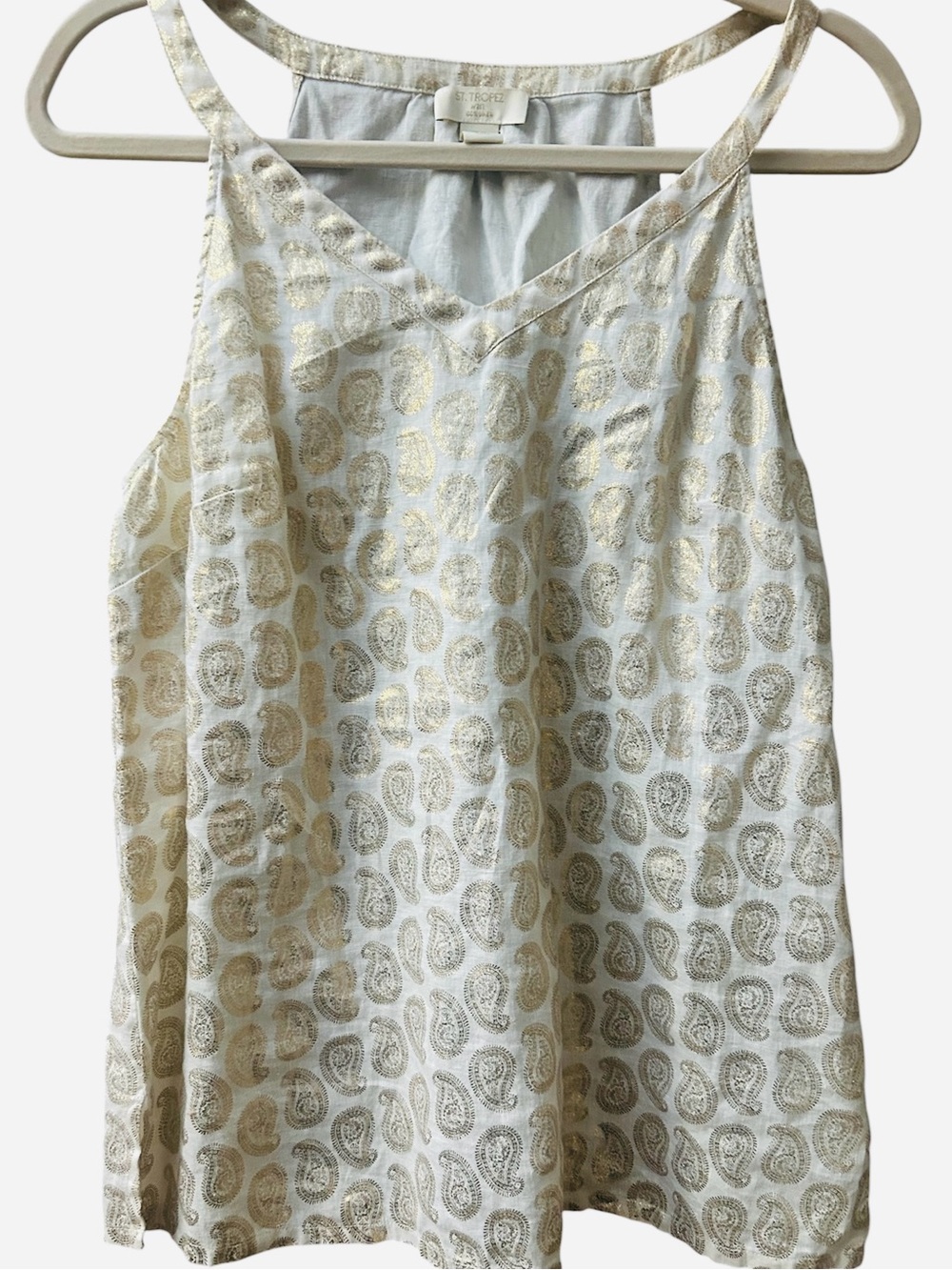 NEW St Tropez  V-Neck Tank - White & Paisley Metallic Gold